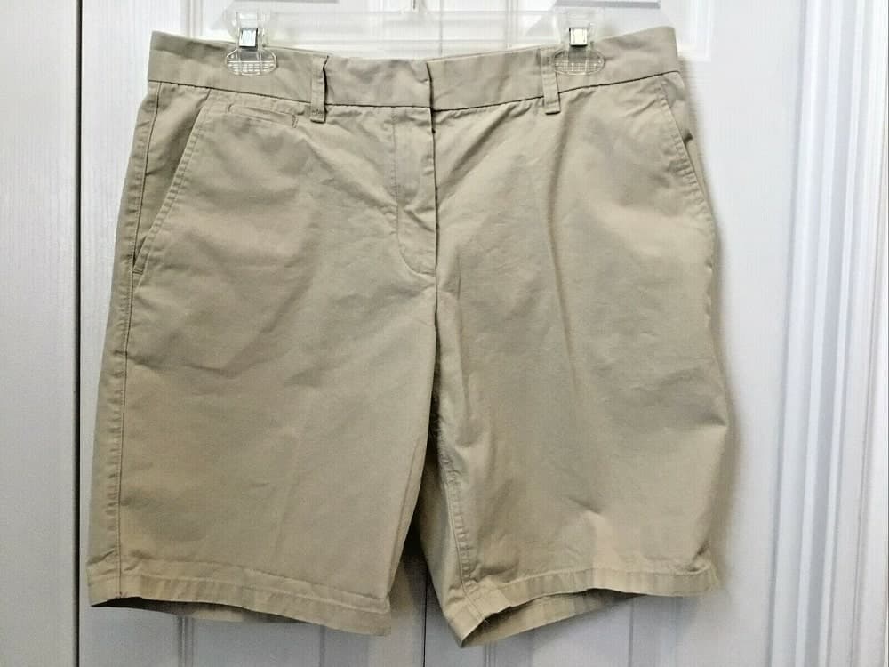 A close look at a pair of khaki boyfriend shorts from ebay.