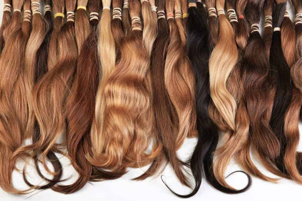 Hair extensions of various colors.