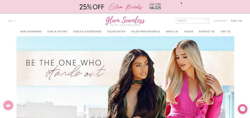 This is a screenshot of the Glam Seamless website.