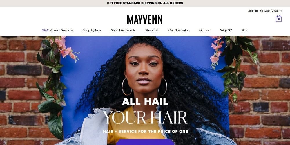 This is a screenshot of the Mayvenn website.
