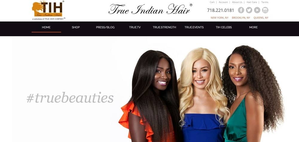 This is a screenshot of the True Indian Hair website.