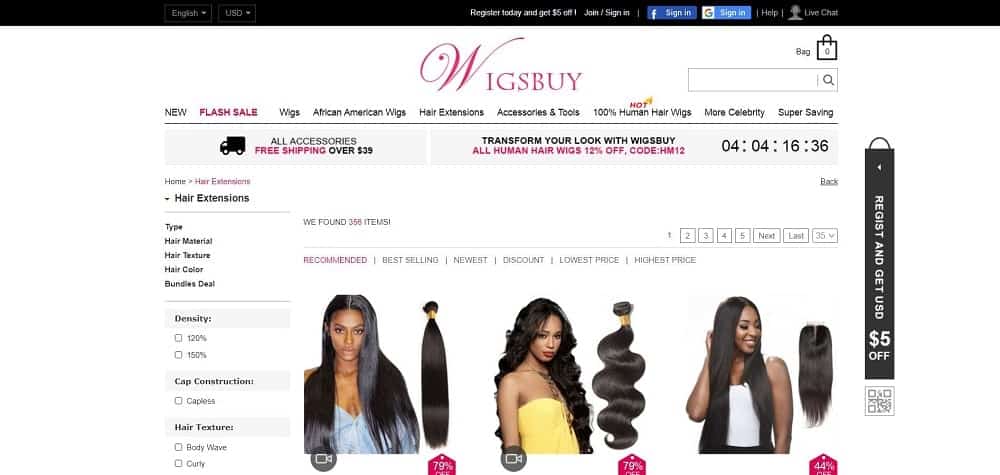 This is a screenshot of the Wigsbuy website.