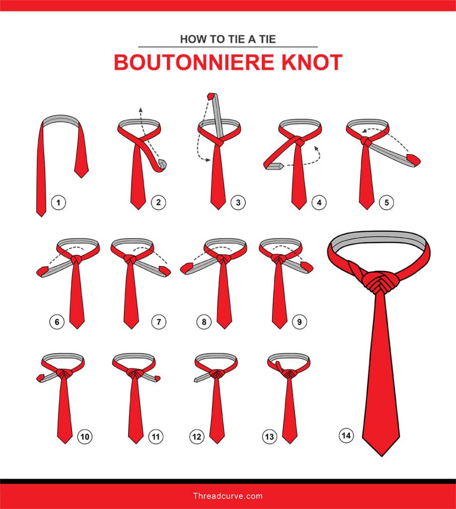 How to tie a Boutonniere tie knot (illustration)