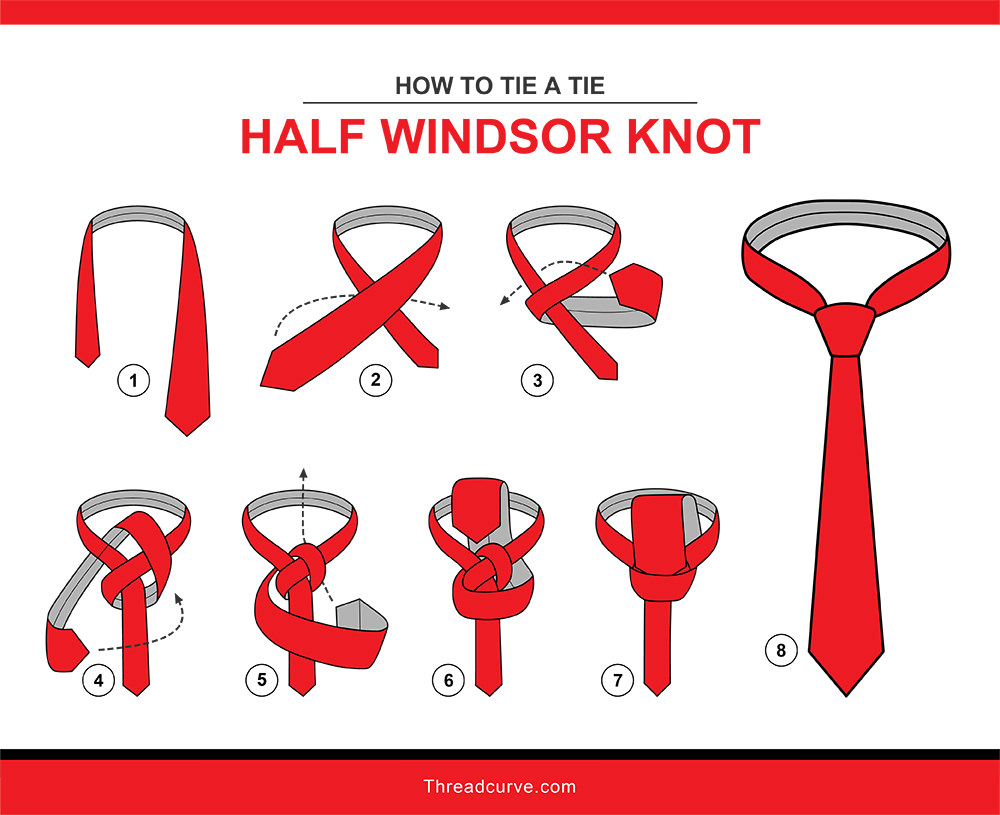 How to tie a half-Windsor tie knot (illustration)