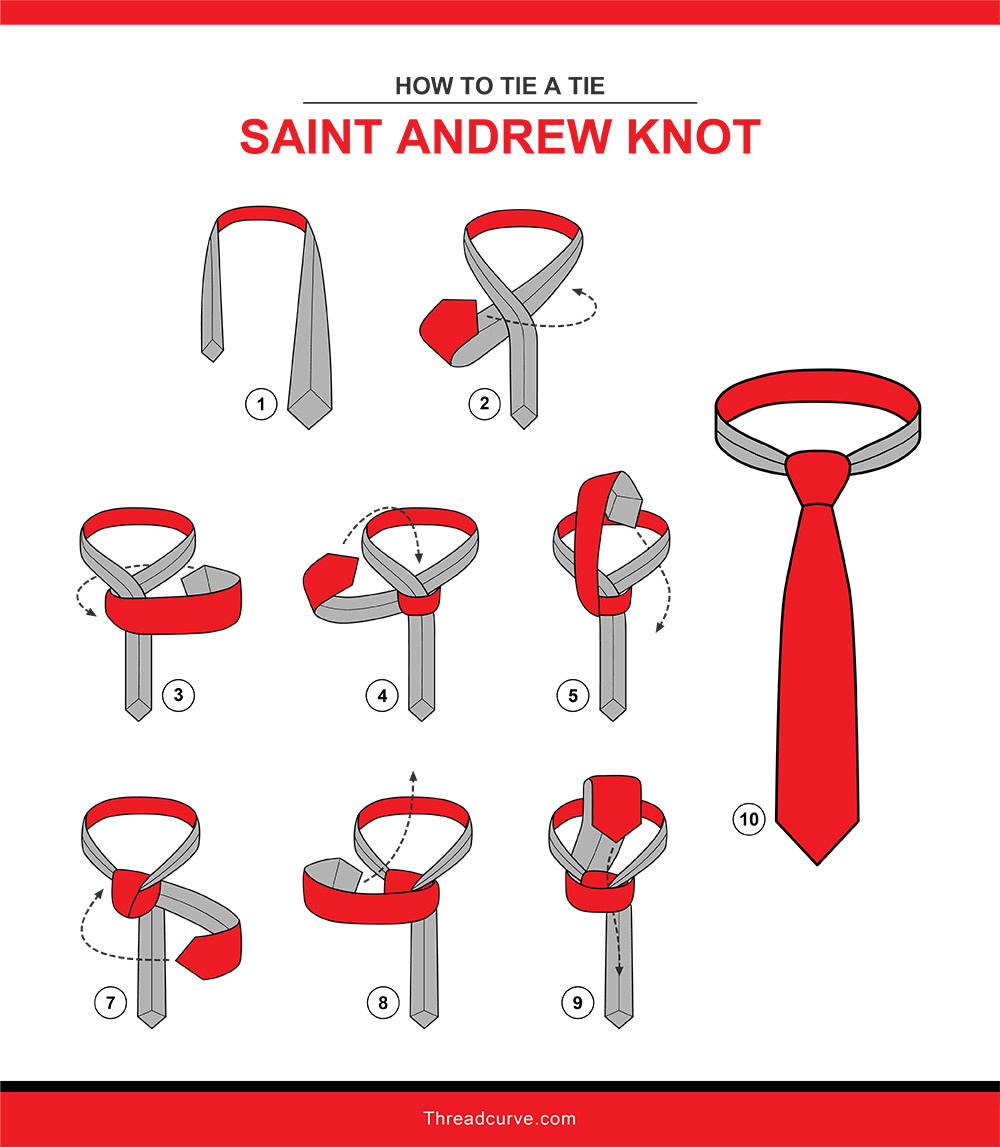 How to tie a Saint Andrew tie knot (illustration)