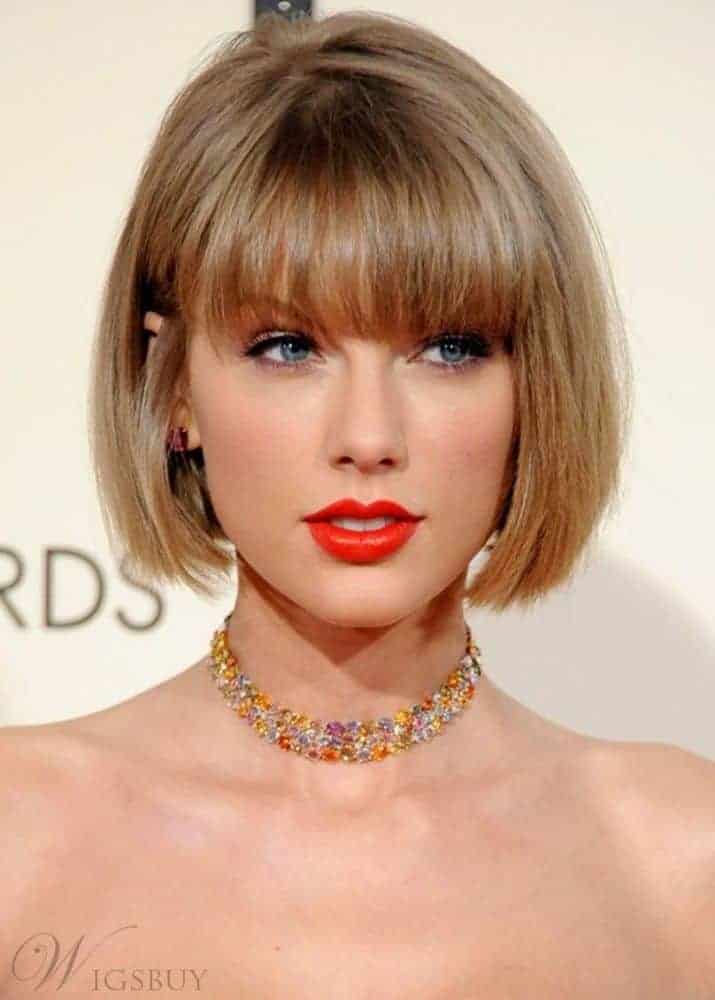 Taylor Swift Bob Style Straight Human Hair Capless Wigs from WigsBuy.