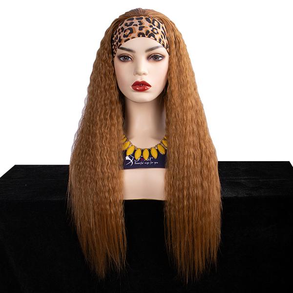 Kinky straight hair synthetic headband wig from Fuhsiwigs.