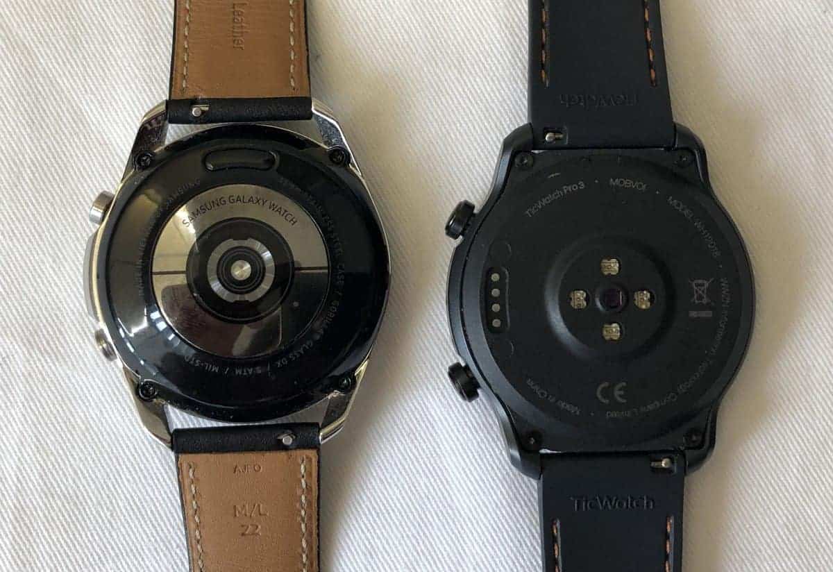 samsung galaxy watch 3 vs ticwatch pro 3  rear