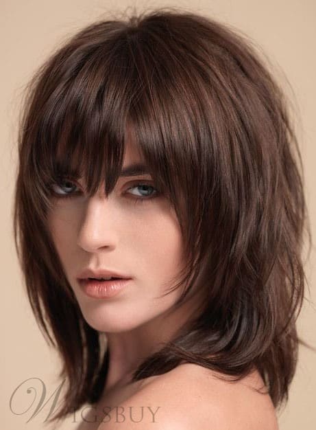 Layered Shag Hairstyle with Full Fringe from Wigsbuy.