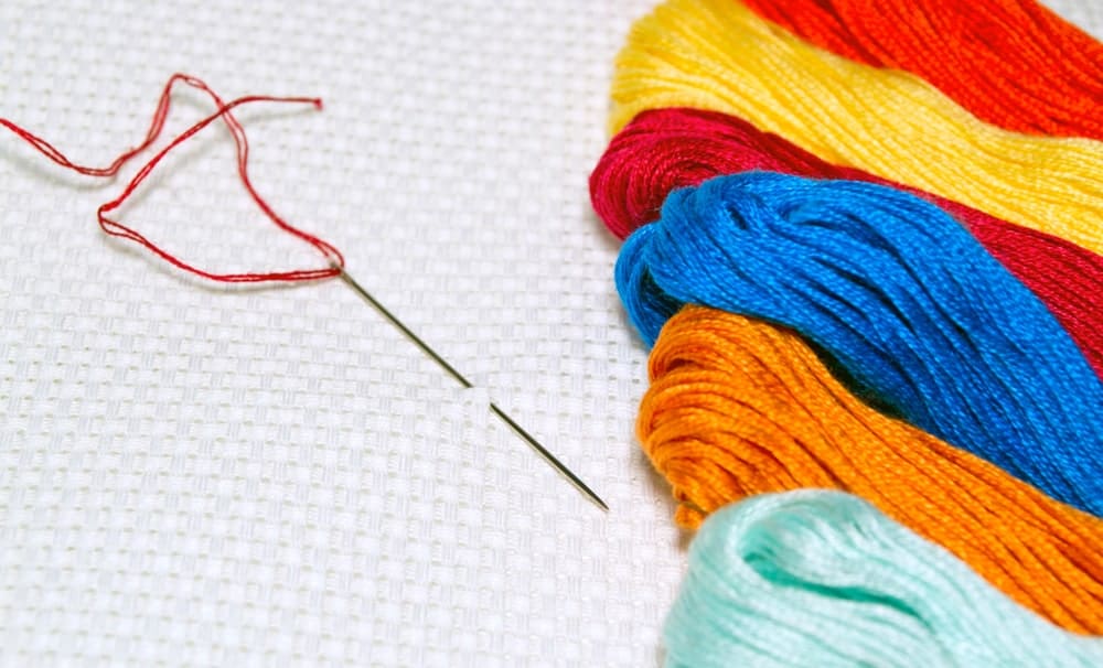 A close look at colorful embroidery thread.