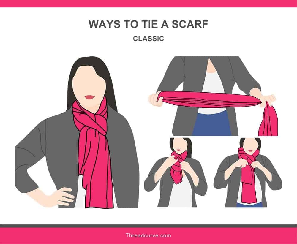 Illustration of a classic way to tie a scarf.