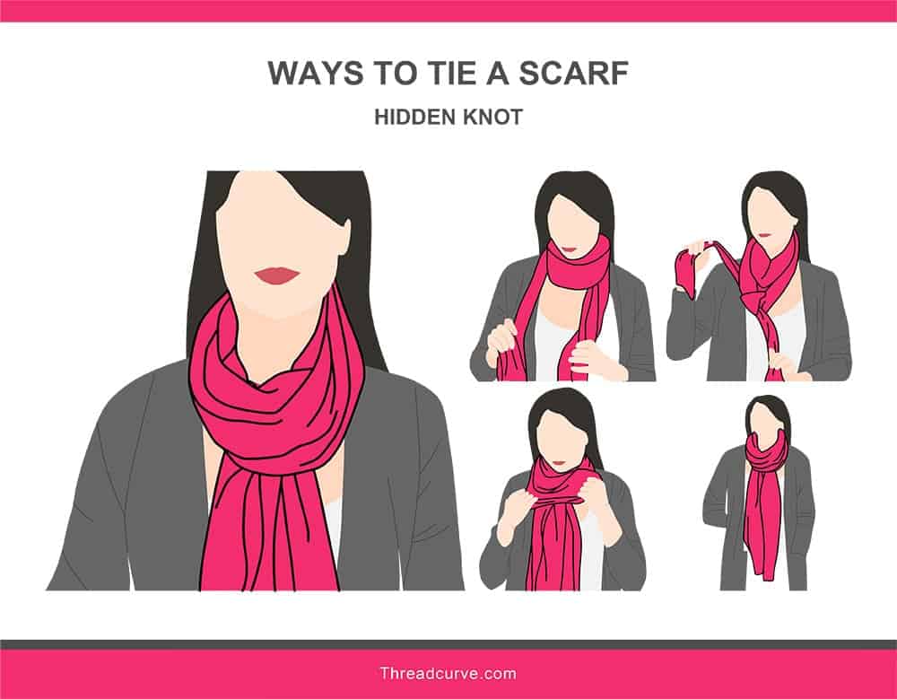 Illustration of the hidden knot way to tie a scarf.