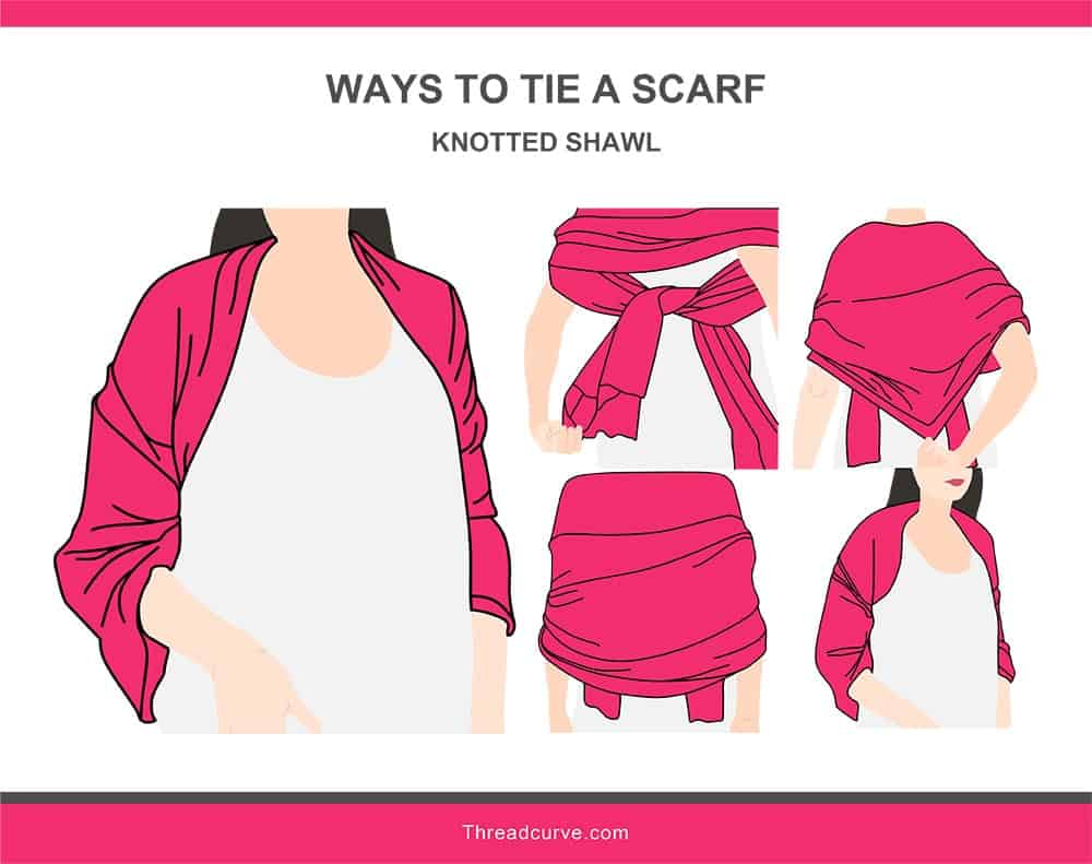 Illustration of the knotted shawl way to tie a scarf.