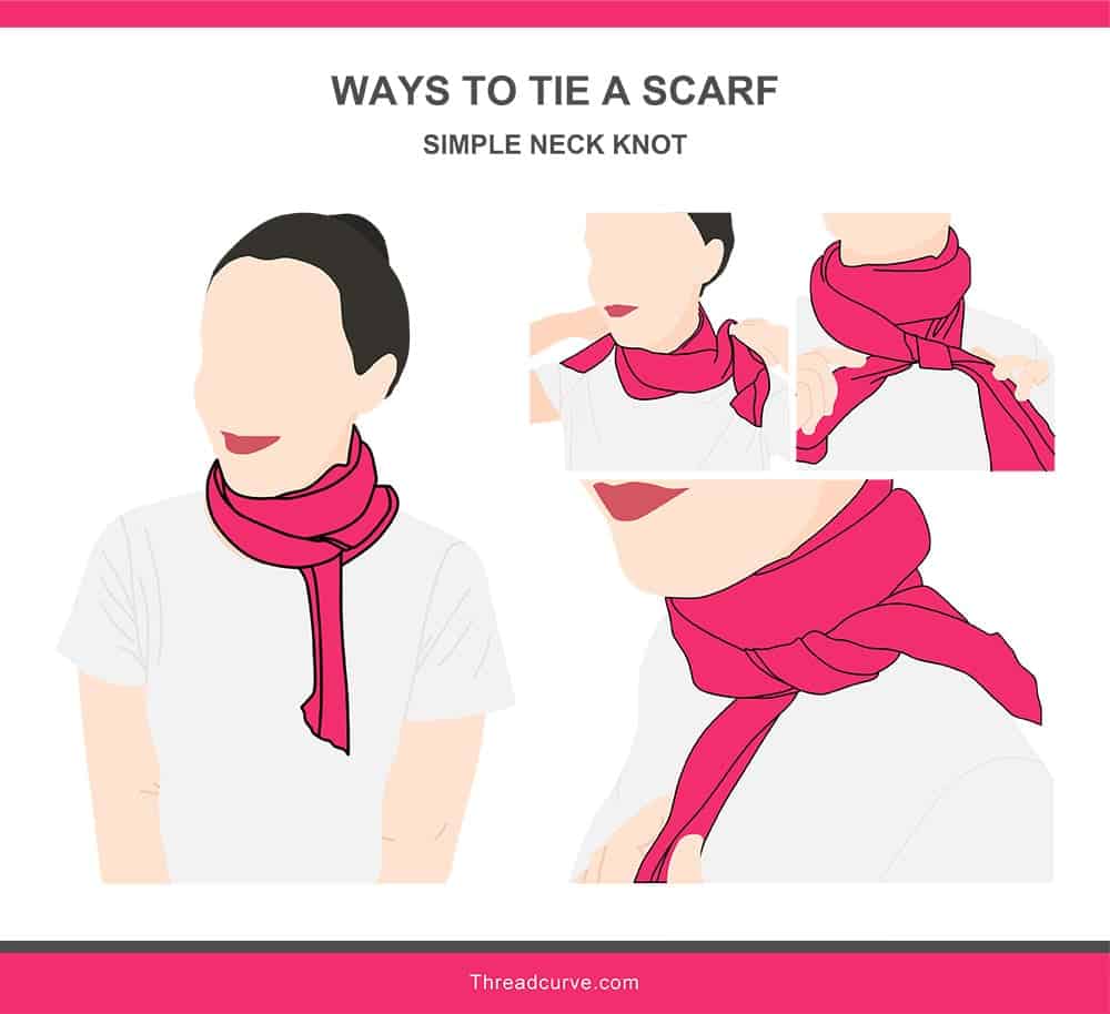 Illustration of the simple neck knot way to tie a scarf.