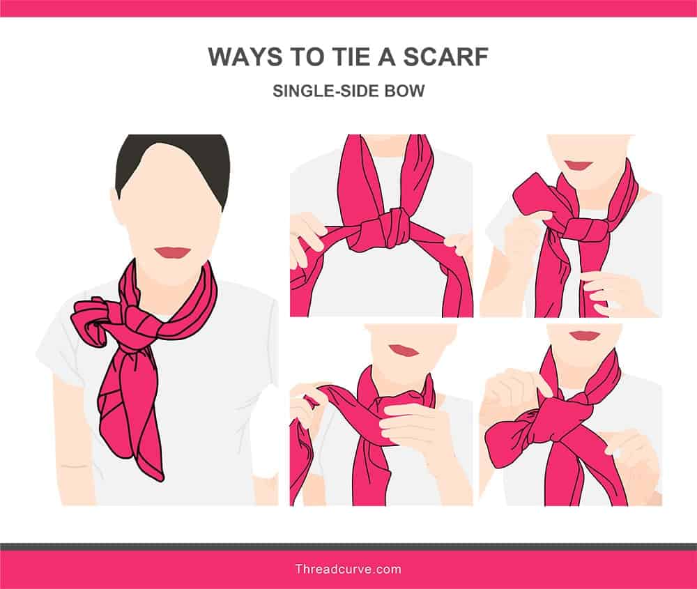 Illustration of the single-side bow way to tie a scarf.