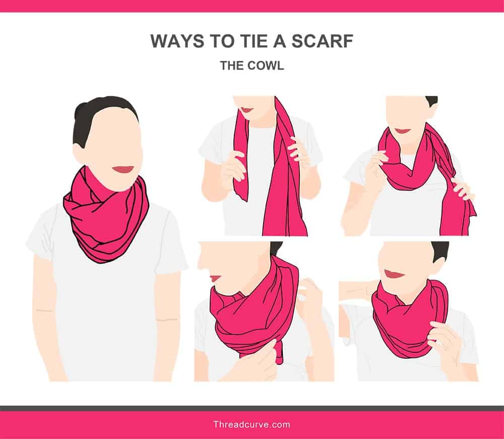 Illustration of the cowl way to tie a scarf.
