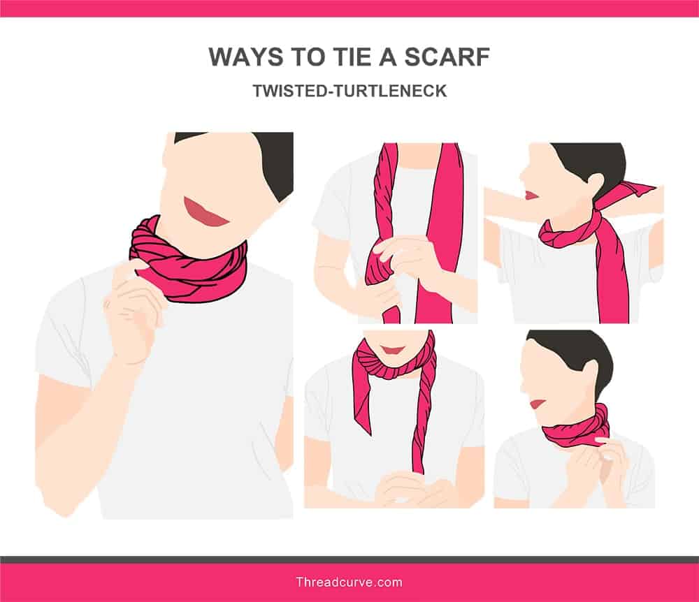 Illustration of the twisted-turtleneck way to tie a scarf.