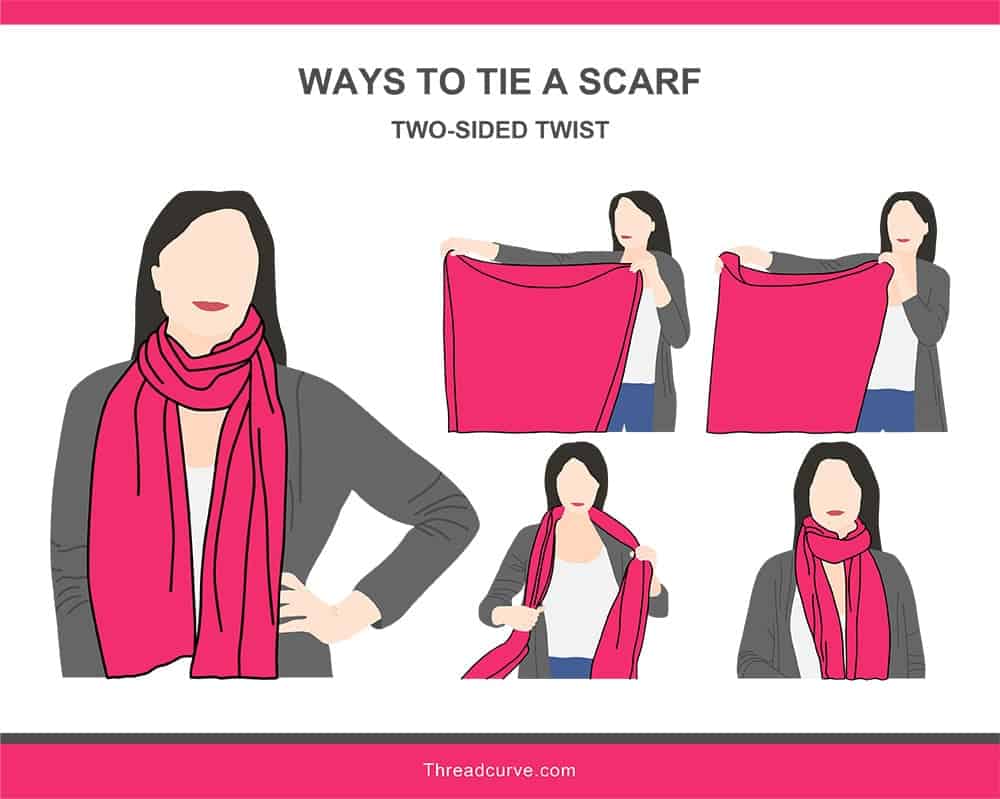 Illustration of the two-sided twist way to tie a scarf.