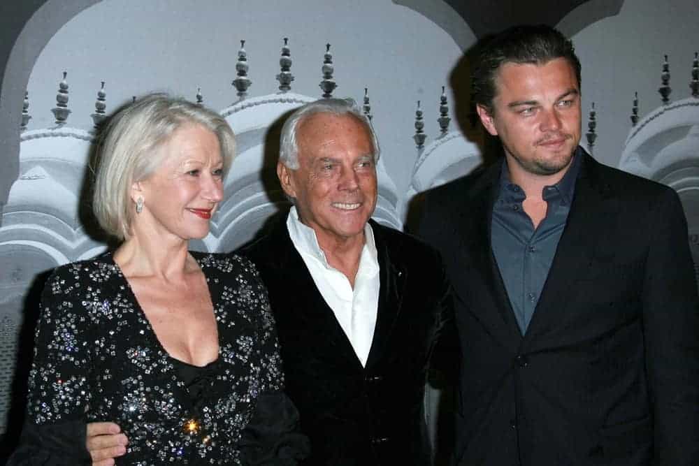 Giorgio Armani with Helen Mirren and Leonardo DiCaprio at the Giorgio Armani Prive Show.