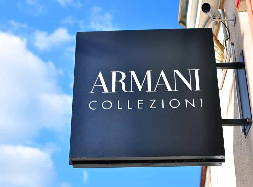 Armani Collezioni logo on the flagship store in Minsk