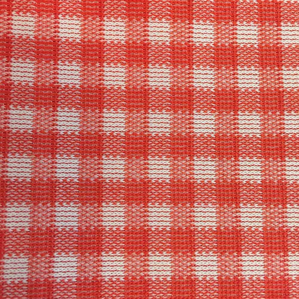 Red and white double knit gingham fabric