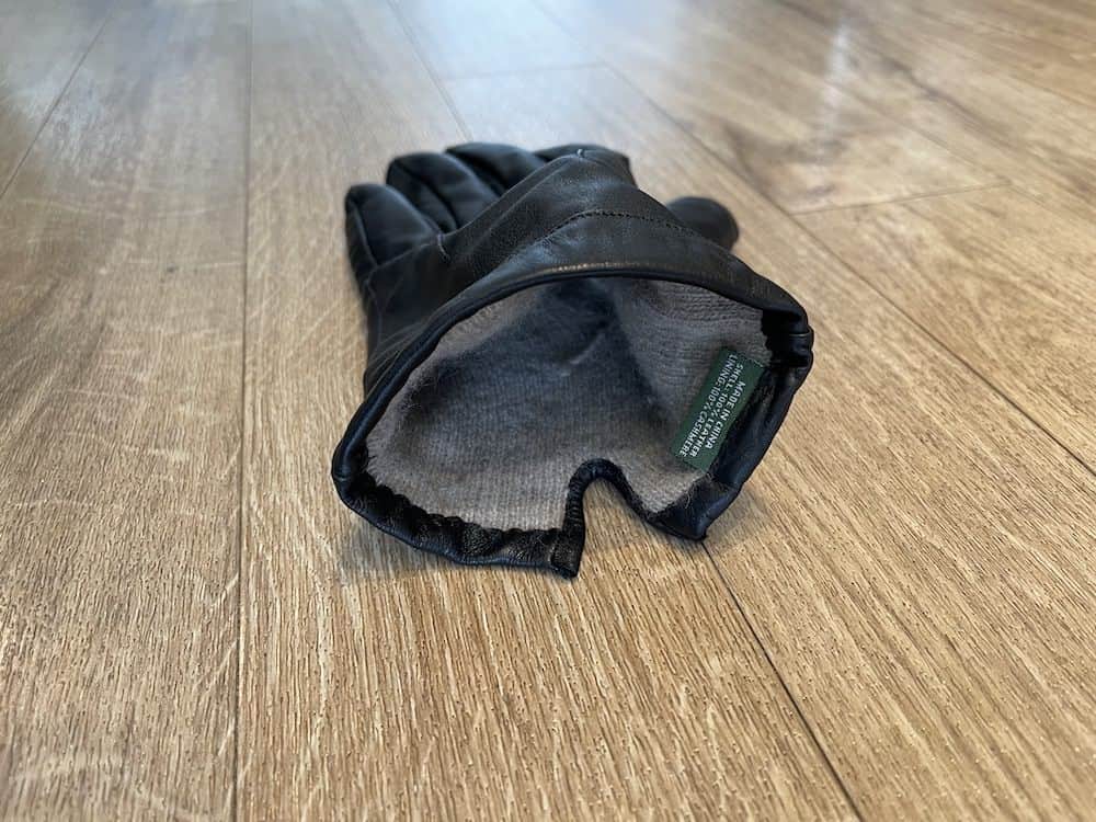 Interior Downholme black leather gloves