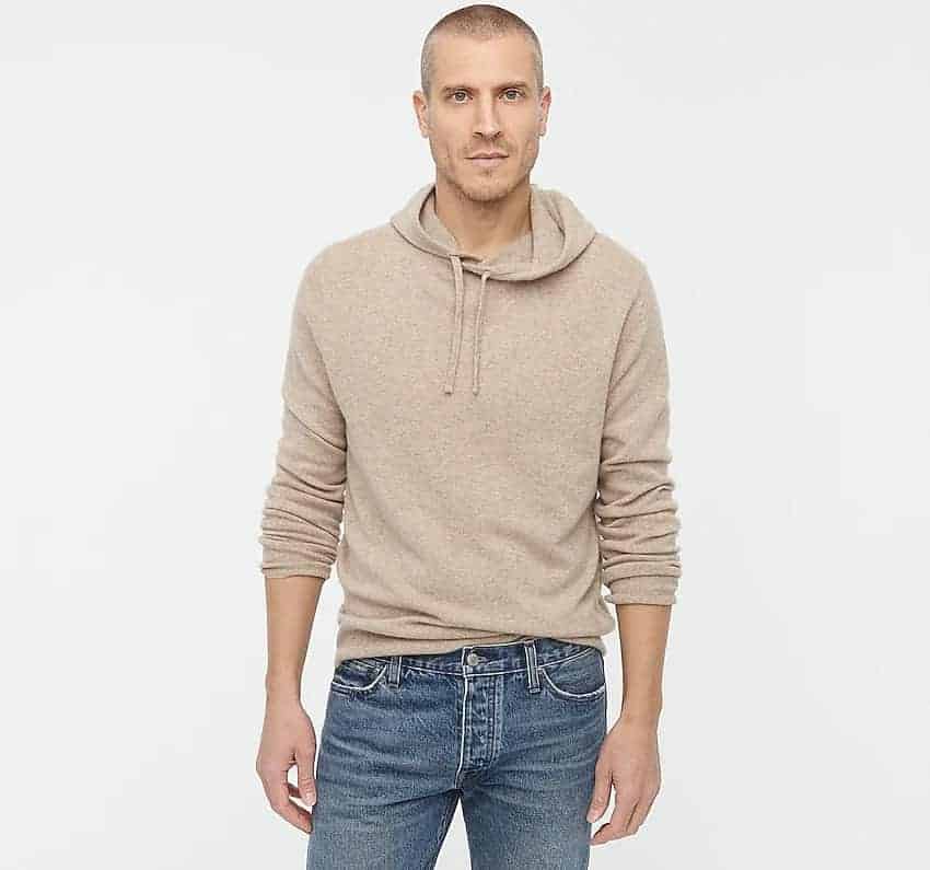 The J.Crew Everyday Cashmere Hoodie in khaki.