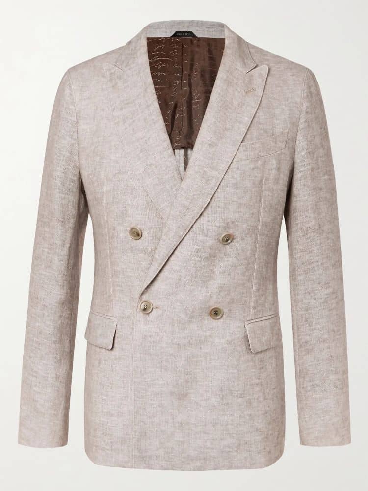  Giorgio Armani Double-Breasted Mélange Linen Suit Jacket