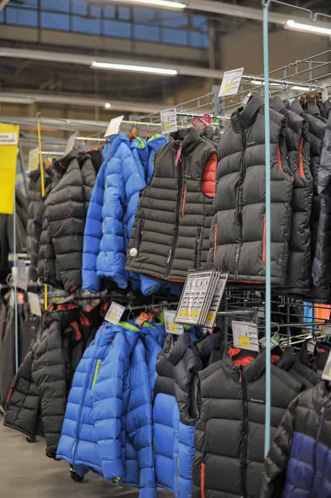 Winter jackets in a sports store.