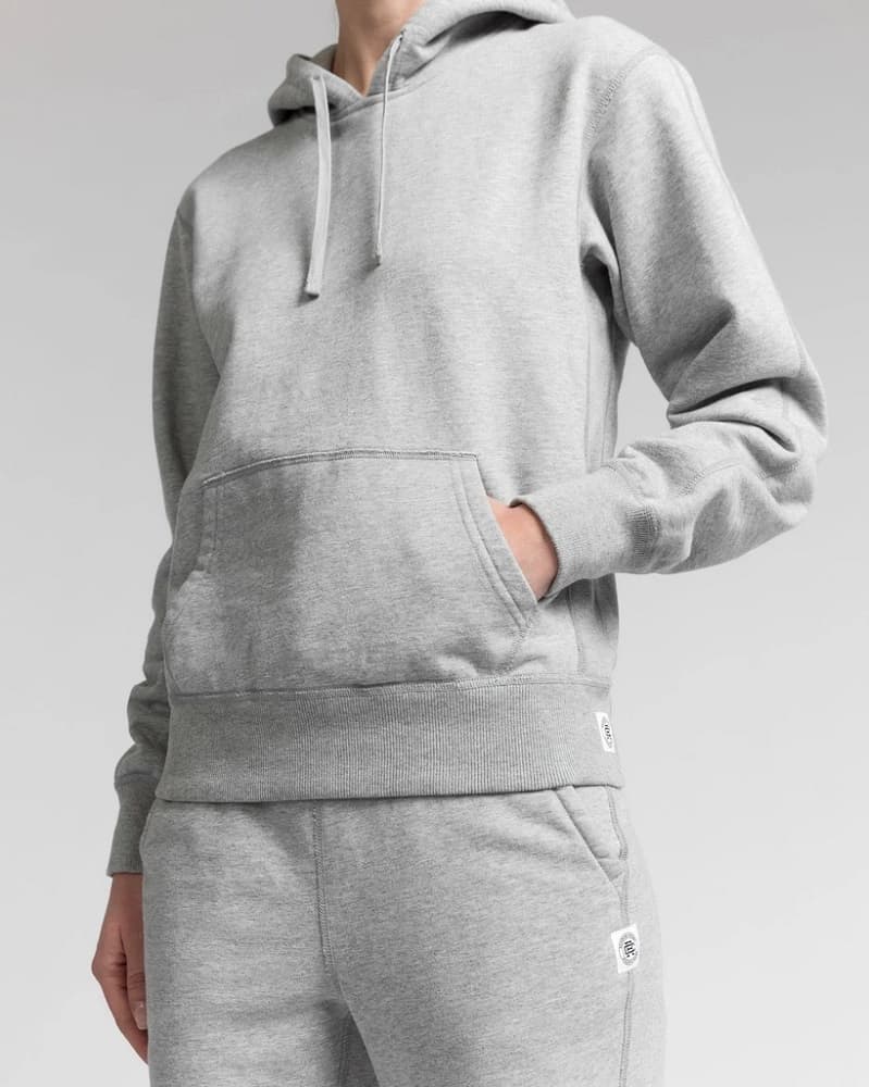 The Reigning Champ Midweight Terry Relaxed Hoodie in light gray.