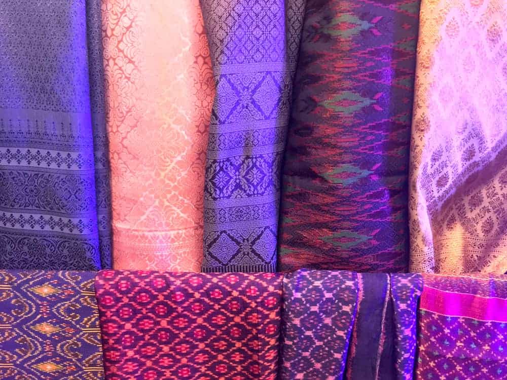 Satin textiles with various patterns.