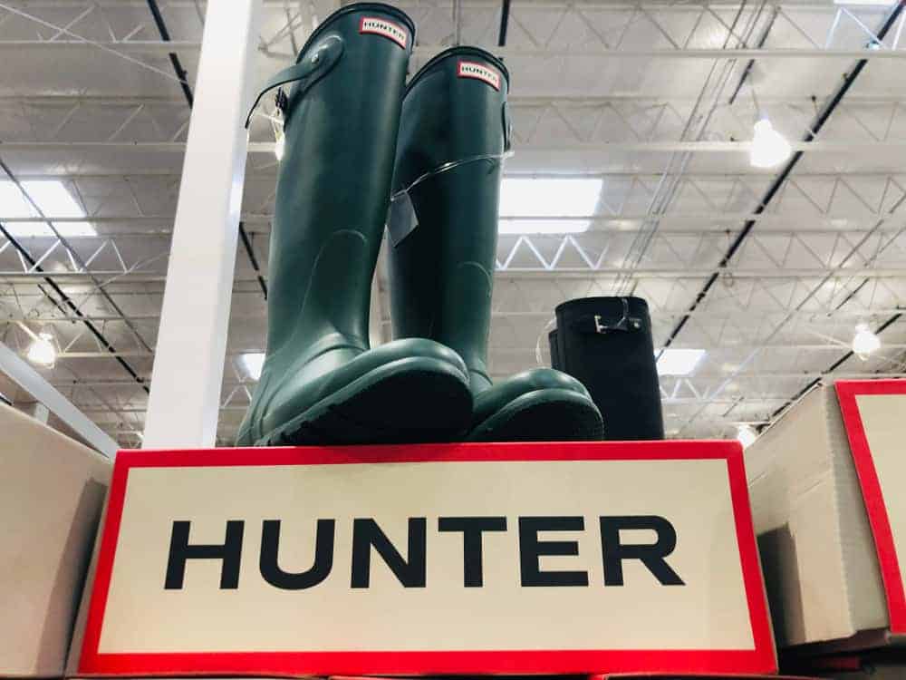  Hunter boots for sale at a Costco store.