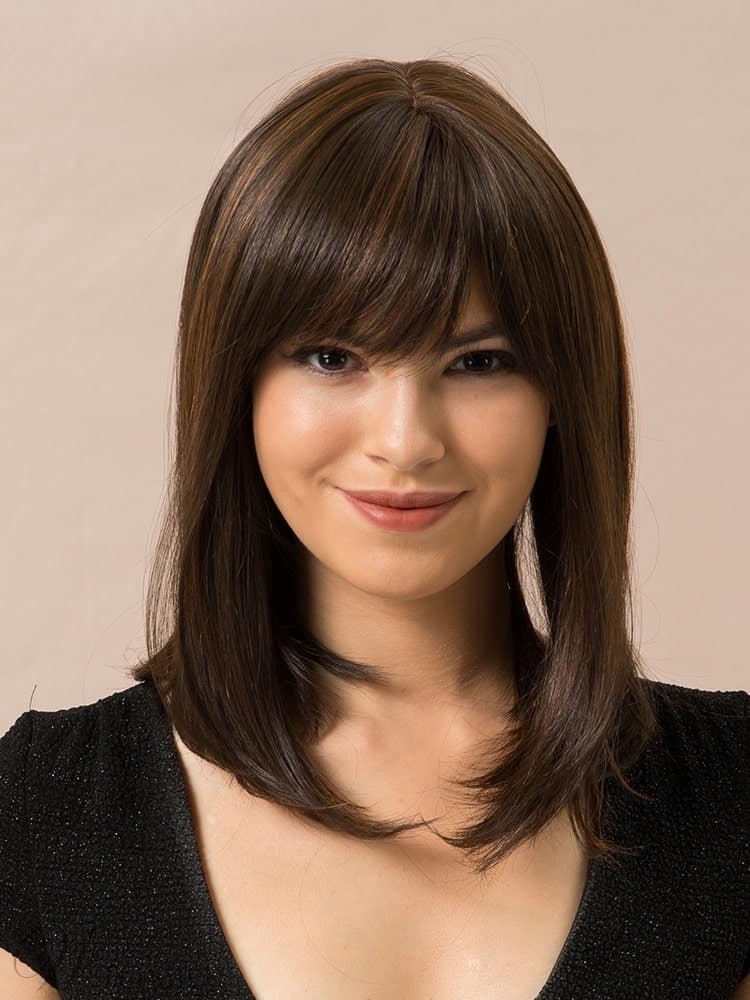 Long Bob Straight Human Hair Blend Wigs With Bangs 14Inches from WigsBuy.