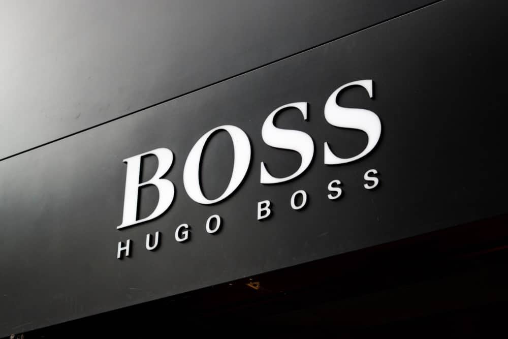 This is a close look at the Hugo Boss storefront showcasing the logo display.