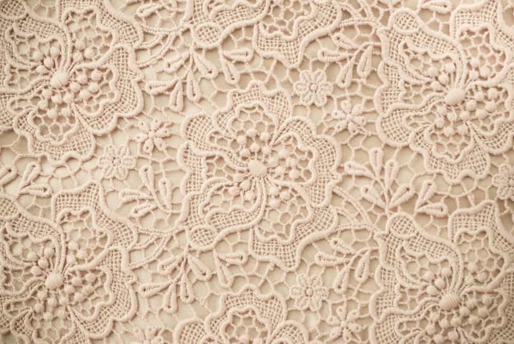 This is a close look at a patterned beige Lace fabric.