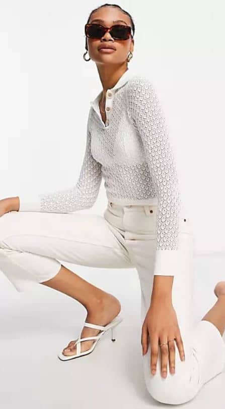 The Fashion Union knit sheer crochet sweater with natural buttons from ASOS.