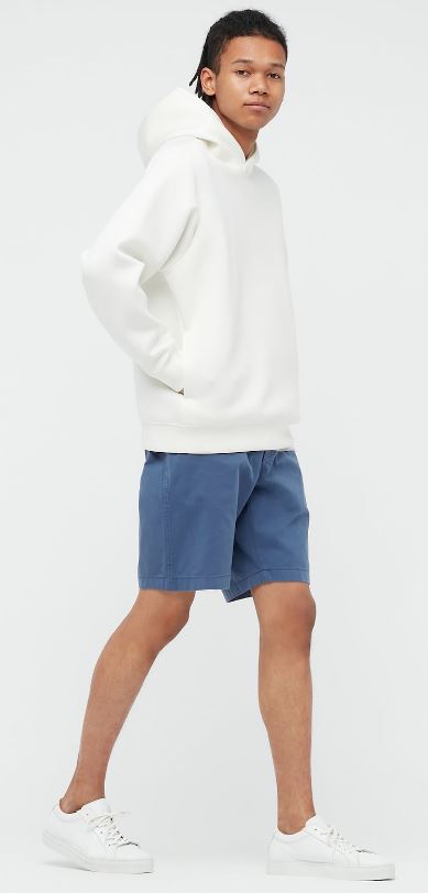 Blue chino shorts from Uniqlo.