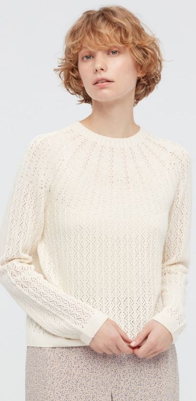 The Beige women 3d knit pointelle sweater (Ines de la Fressange) from Uniqlo.