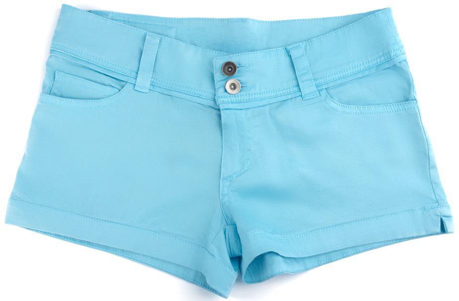 A close look at a pair of light blue chino shorts.