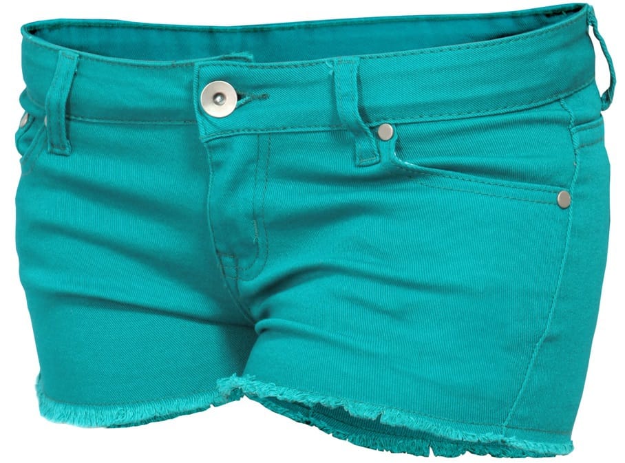A turquoise mini shorts for women.