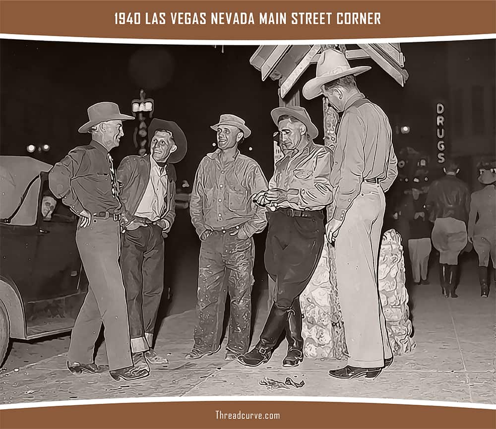 Men hanging out at Las Vegas Nevada Main Street Corner in 1940.