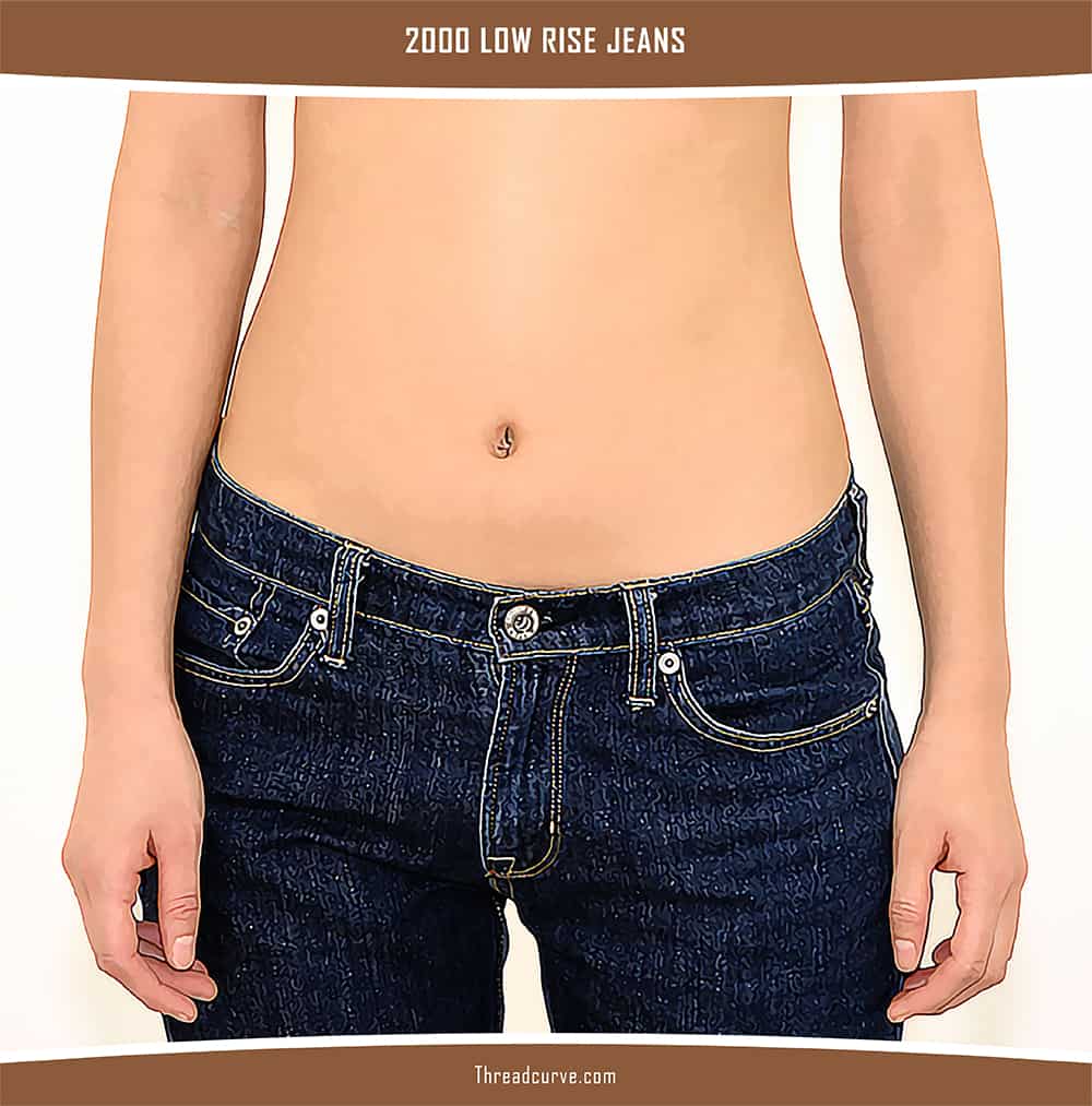 Cropped photo of a person wearing no tops and a low rise jeans.