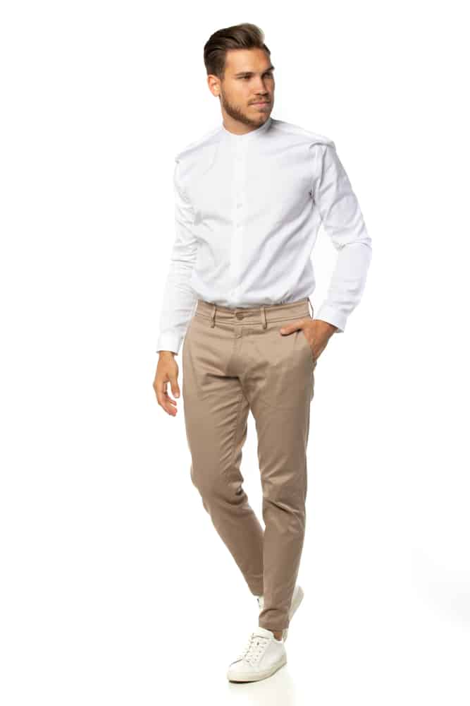 This is a man wearing a pair of brown chinos.