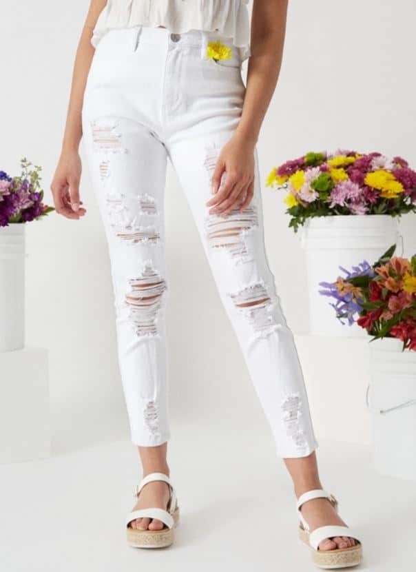 The White High Waisted Ripped Ankle Jeggings from Rue21.
