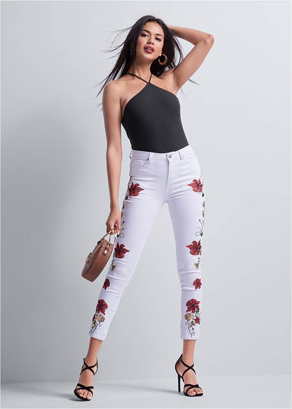 The Cropped White Floral Jeans from Venus.