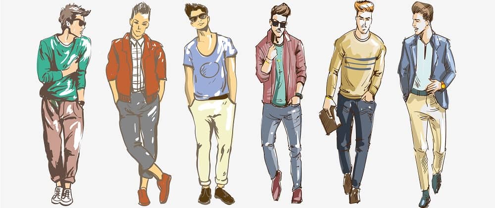 This is a close look at various men's fashion illustration.