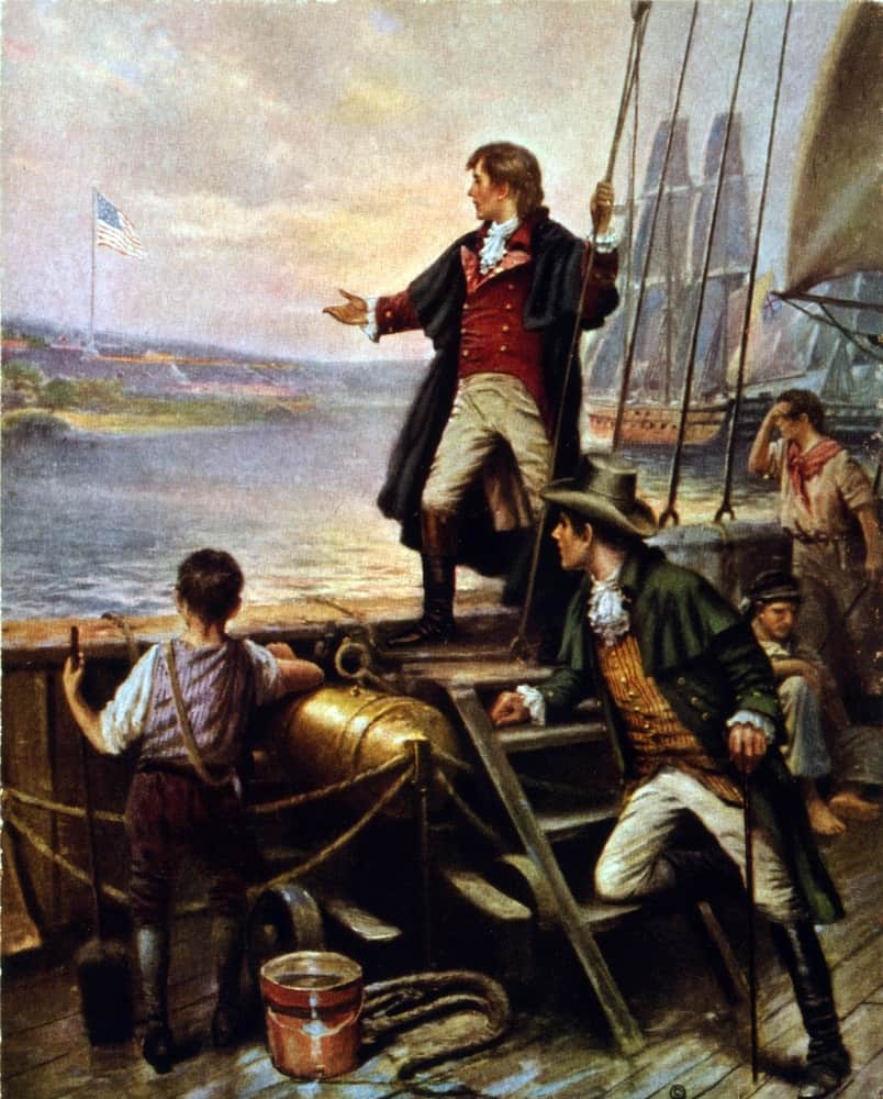 Francis Scott Key awakes  to see the American flag still waving over Fort McHenry.