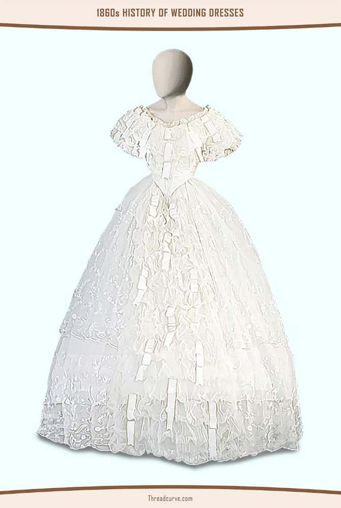 Mannequin wearing a flared wedding dress.