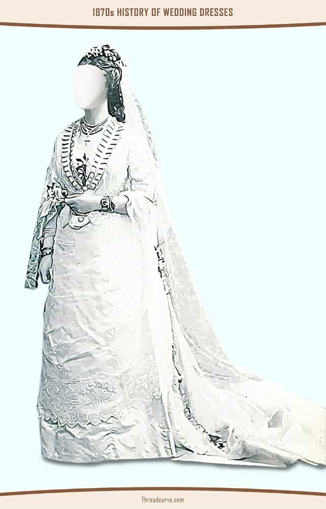 Portrait of a bride wearing a bulky wedding dress.