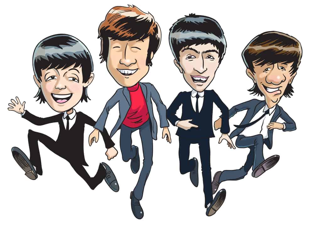 Cartoon illustration of The Beatles.